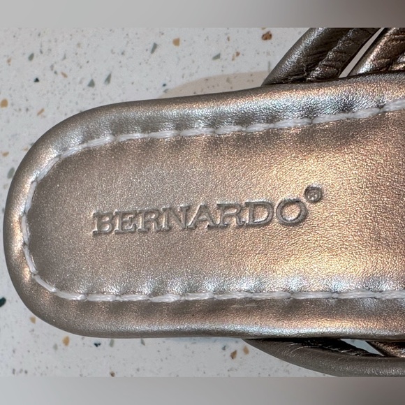 BERNARDO Miami Leather Platinum Metallic Tong Cork Wedge Sandals - Picture 9 of 13